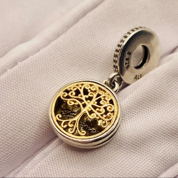 EUC Pandora 791988CZ Silver & 14k Gold Family Roots Tree Dangle Charm - Picture 8 of 14